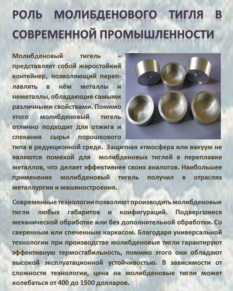 Роль молибденового тигля в современной промышленности