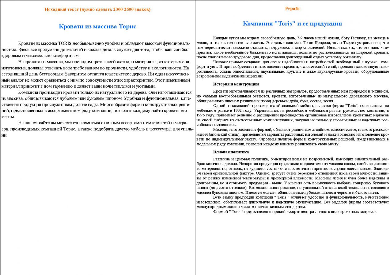 Серия рерайта статей о мебели из массива