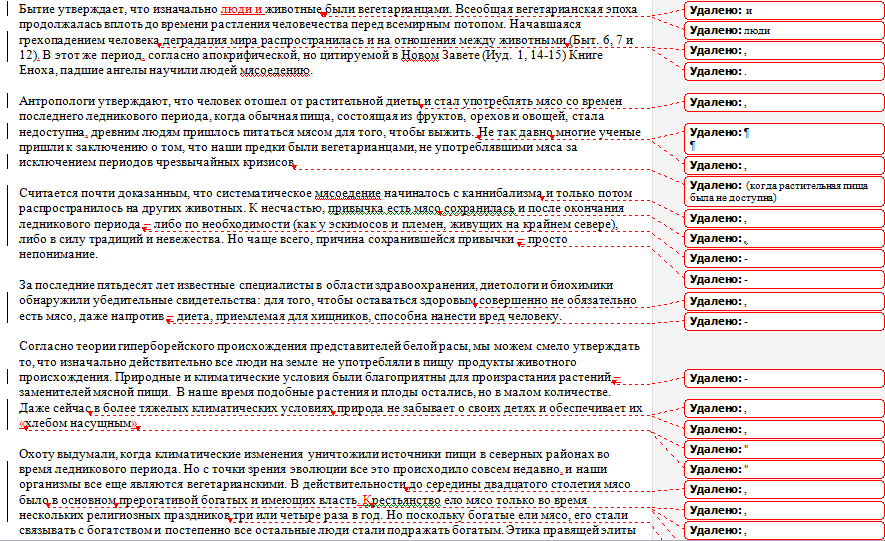 Корректура статьи о вегетарианстве